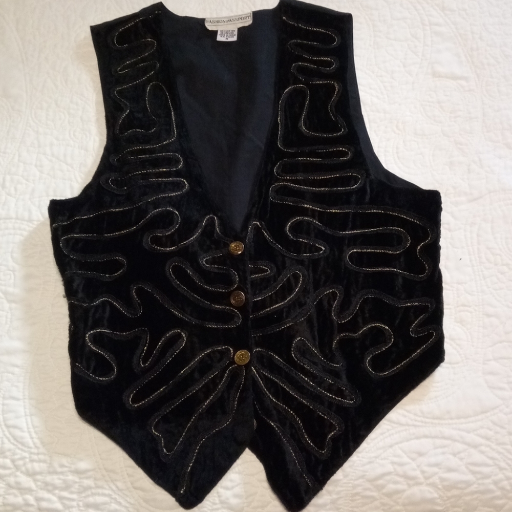 Fashion Passport Black Velveteen Vest EUC